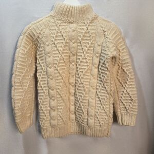 Handmade Ivory Boys Cableknit Fisherman Irish-Style Wool Sweater Size ~10-12